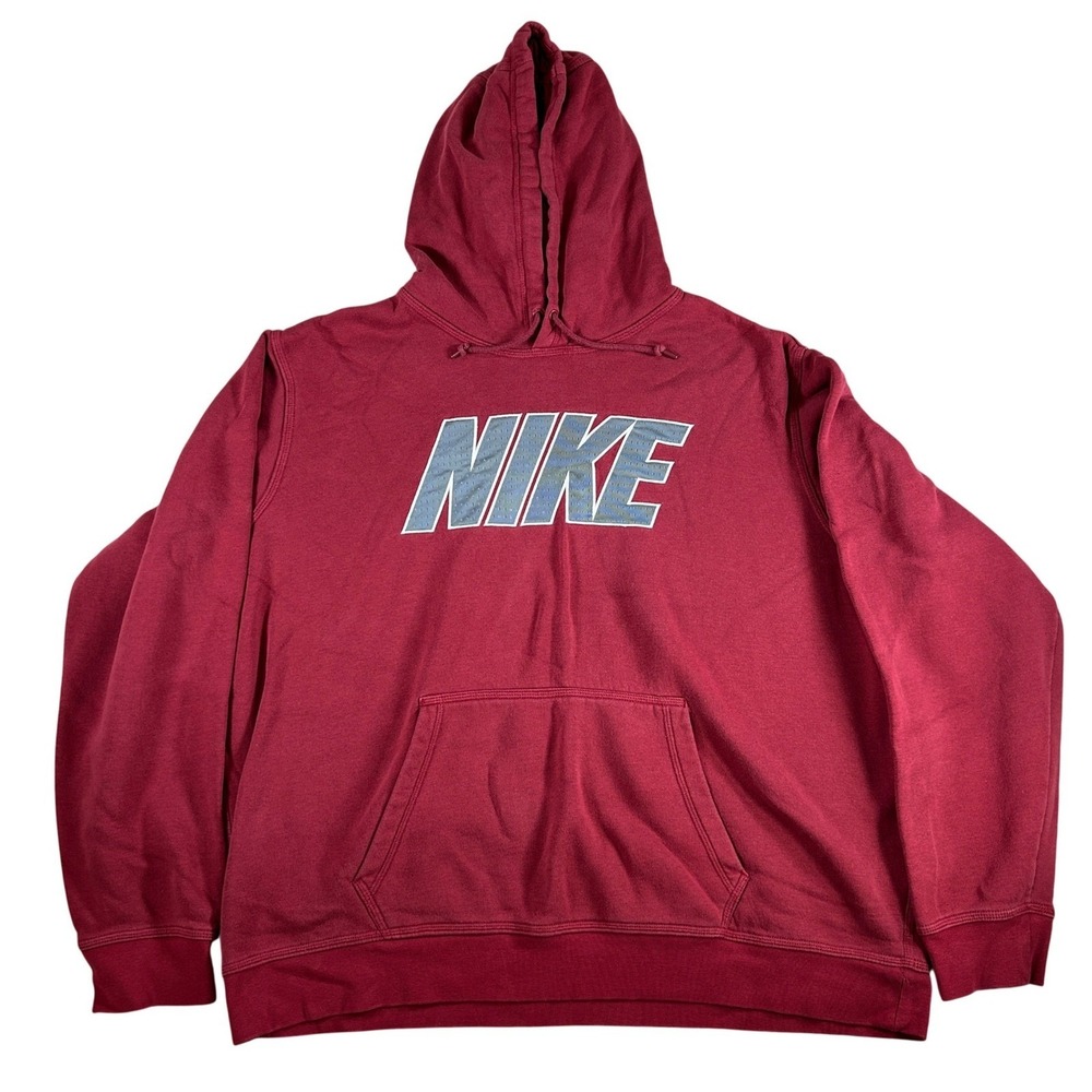 Nike Mens XXL Maroon Pullover Hoodie Mesh Logo Fleece Sweatshirt Burgundy